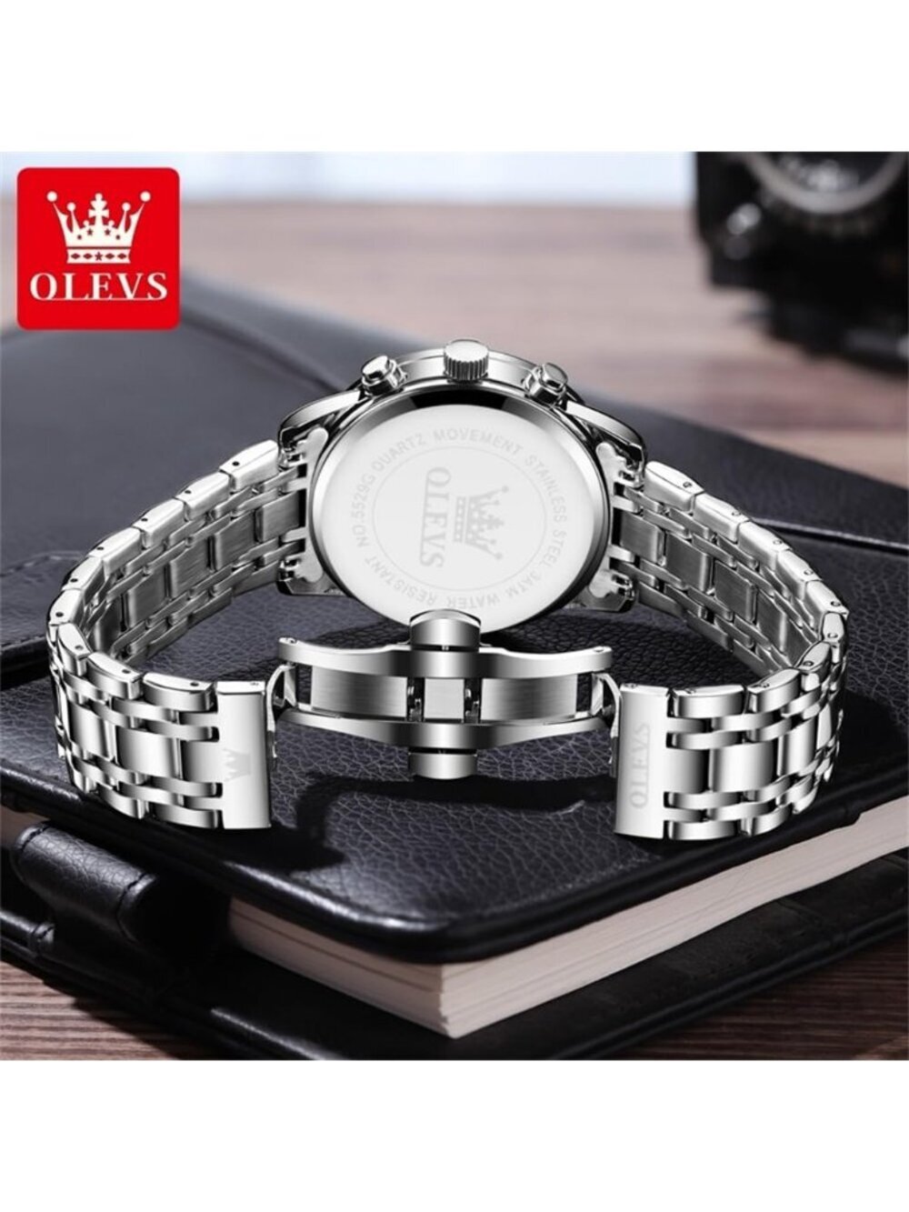 Olevs Men's Silver Black Multifunction Waterproof Luminous Chronograph Watch - Picture 6 of 6